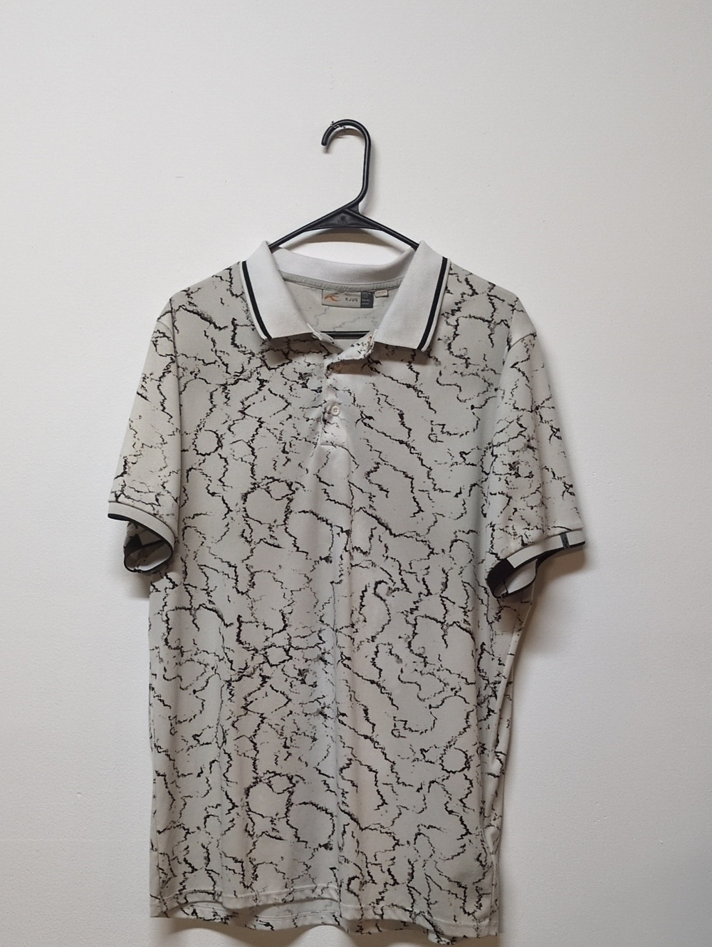 Kjus White Black Print Lightening Polo Shirt, Size XL